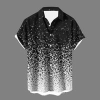 Мъжки хавайски стил ризи спокойно прилепване на винтидж моден принт Небрежен бутон надолу с къс ръкав с яка върхове блуза удобна дишаща бързи сухи тениски черни l