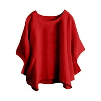 Fragarn женски моден ежедневен темперамент кръгла шия с къс ръкав твърд цвят памучен коноп тениска отгоре