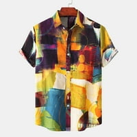 Хана Мода Случайни Мъжки Ризи мъжки летни ежедневни Цветен блок отпечатани с къс ръкав Топ удобни Ревера риза с къс ръкав