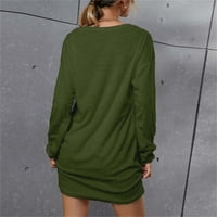 Рокли за жени риза Рокли Дамски ежедневни хлабав Екипажа врата плюшен пуловер дълъг ръкав миди рокля армия зелен
