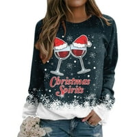 Дамски Суичъри Модерен Коледен печат Топ стъкло Дълъг ръкав ежедневни блуза темперамент пуловер Топ за жени
