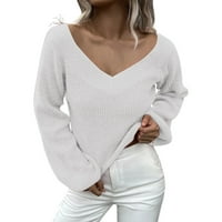Леки Оребрени Дълги Райета Цветен блок удобни свободни Извънгабаритни Извънгабаритни пуловери за жени, Бяло, Размер 2ХЛ