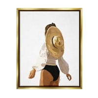Ступел индустрии жена драпирана шапка за слънце тропическа лятна ваканция графично изкуство металик злато плаваща рамка платно печат стена изкуство, дизайн от Амелия Нойс