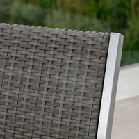 Ганън Открит анодизиран алуминиев трапезен комплект с плетена маса и седалки, сребрист, сив