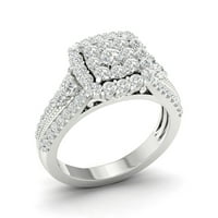 1 2кт ТДВ диамант 14к Бяло Злато клъстер годежен пръстен