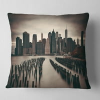 Дизайнарт Манхатън финансов район - градски пейзаж снимка хвърлят възглавница-16х16