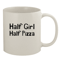 Половин момиче половин пица - 11oz керамична чаша за бяло кафе