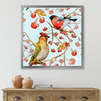 Две Птици, Седящи На Клони По Време На Есента Рамка Живопис Платно Изкуство Печат