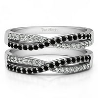 Венчална халка от сребро с черни и бели диаманти