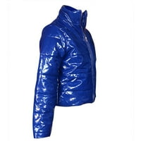 Labakihah Winter Coats for Women Women Fashion Fashion Long Loneve Glossy Leather Bread Down Jacket Zipper джобове палто палто за жени синьо