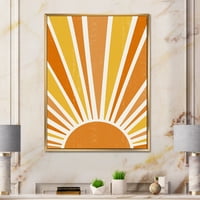 Дизайнарт 'минимал Яркооранжеви слънчеви лъчи' модерна рамка платно за стена арт принт