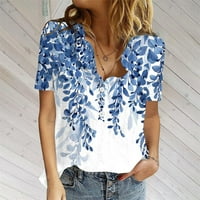 Флорални върхове за жени лято бутон надолу модна ежедневна риза с къси ръкави блуза блуза