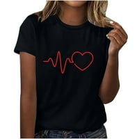 Дамски Тениски сладък любов сърце ЕКГ Графичен Празник Тениски ежедневни с къс ръкав пуловер върхове модерен удобен блуза хлабав Тениски