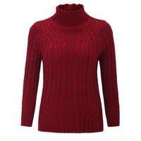 Женски пуловер с костенурка есен зимен лек ежедневен плътно цвят на дълги ръкави Пуловер Класически год Топ червен XXL