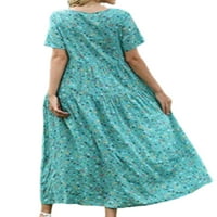 Абтел Дамски сарафан рокли с къс ръкав туника дълга рокля жени хлабав Празник картина цвят ШЛ
