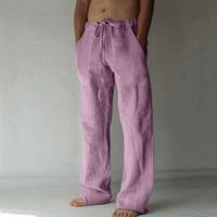 Мъжки ежедневни памучни панталони еластична талия Лека тежест на панталони за крак с джобове с джобове