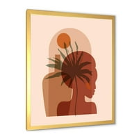 Дизайнарт 'Абстрактен портрет на красиво момиче и тропически палмови листа' модерен арт принт в рамка