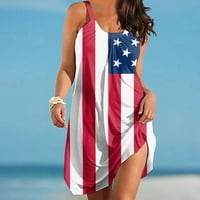4-ти юли Ден на независимостта Дамски рокли Плюс размер Мода американски елегантен О врата без ръкави слънце Дантела нагоре Бохемски покриване на куха от мини плаж