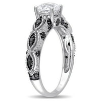 Дамски пръстен със сапфир и черен диамант от 10 карата Бяло Злато