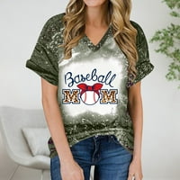 Бейзболна мама риза за жени вратовръзка багрило v шия с къс ръкав туника върхове букви принт ежедневни летни модерни блузи тениски дамски дрехи