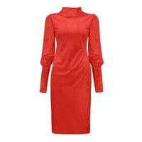Есенни рокли за жени модерни зимни тънки рокли висока шия на небрежни рокли тънки рокли с дълъг ръкав червен xxl