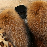 BDFZL Женски ежедневни върхове жени Fau Furs Collar Classic Leopard Medium Long Winter Jacket Cheat Crown XXL