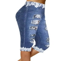 Пейл лято Капри за жени отпечатани панталони кльощава фалшиви дънки гамаши имитация дънкови дънки Блу Б Л