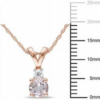 Миабела Дамски карат Т. Г. в. Морганит и диамантен акцент 10кт Розово Злато 2-каменна висулка с верига