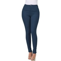 Wendunide ежедневни панталони за жени модни жени чист цвят с висока талия с висока барела с малки крака дънки синьо