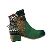 Juebong Boots on Clearance Каубойски ботуши за глезени за жени Кокетни високи токчета ретро цип ботуши цветни отпечатани западни каубои