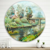 Дизайнарт 'селски пейзаж с мост на реката' Лейк Хаус кръг метална стена арт - диск от 29