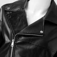 Якета за жени модни солидни цип джобни бутон ветроустойчив късо кожено яке палто кожена факета жени кожено яке черен XL