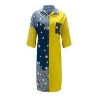 Женски рокли отпечатани кръгли деколте Макси Дължина на глезена Небрежна летна рокля от ръкав жълт л