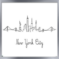 Skyline на линейния арт - плакат за стена в Ню Йорк, 22.375 34