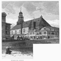 Монреал: Бонсекури. Църква на Nbonsecours в Монреал, Канада. Гравиране на линия, 1889. Печат на плакати от