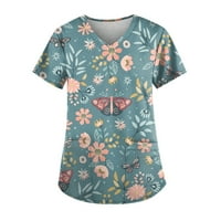 Летни ризи за жени Дамски печат блуза С къс ръкав в-Деколте работен джоб