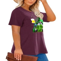 Anbech St. Patrick's Day Plus Size Тениски за жени Графична детелина печат с къси ръкави тениска Shamrock Callize Tees с кръгла шия