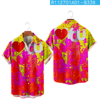Бутон за ризи с къс ръкав Свети Валентин плаж алоха ежедневна празнична риза Класически блузи за печат на сърце, до 8xl за двойки, мъже, жени и деца