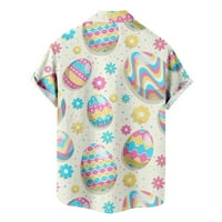 Одеерби графични плажни ризи за мъже ежедневни копчета Великденски печат с джобни турнири с къс ръкав блуза каки