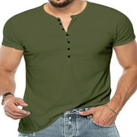 Луксозни мъжки летни блузи с къс ръкав тениска Хенли деколте Тениски ежедневни основни тениски спортна блуза Армия зелено 2хл