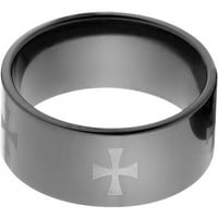 Плосък черен циркониев пръстен с лазерен Келтски кръст