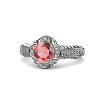 Розов турмалин и диамантен флорален ореонен годежен пръстен 1. CT TW в 14K бяло злато.size 8
