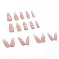 изкуствени нокти розова преса върху ноктите на ноктите дълги ковчежни лъскави акрилни фалшиви нокти prom ноктите женски квадрат фалшив нокът 1ml, розово, розово