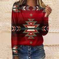 Жените Западните ацтеките върхове Дълъг ръкав екипажа реколта тениски върхове Етнически Графичен Есен мода туника блуза дамски дрехи