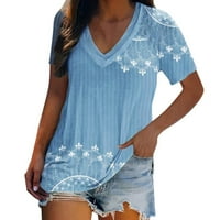 Lovskoo ризи с къс ръкав за жени модерни летни върхове флорални отпечатани тениски от шия bho tees празнични тениски небрежни свободни блузи небесно синьо