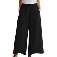Памучни панталони за спално бельо за жени с широка еластична талия на краката с пълна дължина плюс размер тренировка йога панталони с джоб