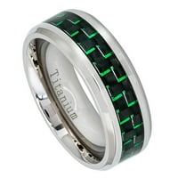 Високо полиран титанов пръстен със зелени въглеродни влакна венчална халка Пръстен За Мъже или дами