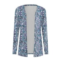 Юбатуо дамска мода случайни Цветен печат дълъг ръкав миди жилетка яке палта за жени Светло синьо с