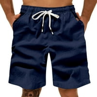 Sehao Men's Linen Shorts Небрежна еластична талия на летните плажни къси панталони Мъжки къси шорти тъмносини, подарък, на клирънс