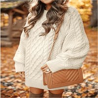 Пуловер рокля за жени кръг врата Дълъг ръкав пуловер средна дължина топъл пуловер с-ШЛ